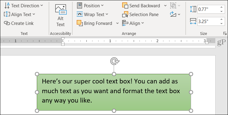 Text options on the Format Shape tab