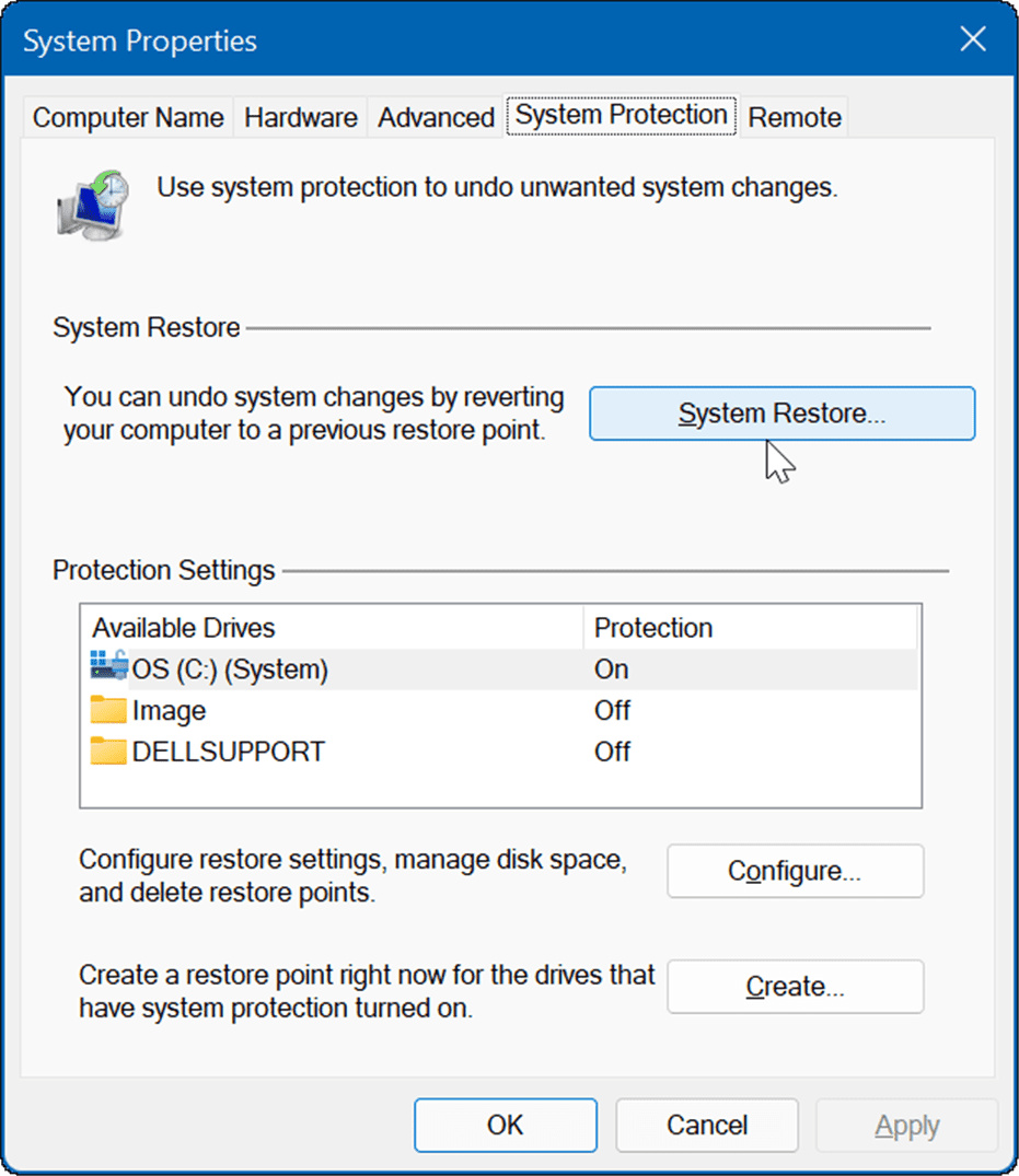 Créer un point de restauration sur Windows 11