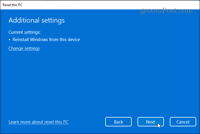 reinstall windows from device
