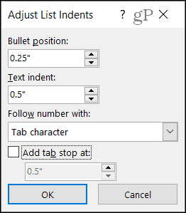 Adjust List Indents