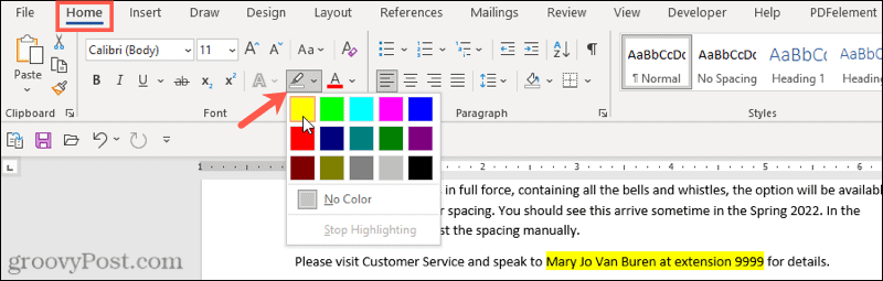 Choose a color to highlight text in Word