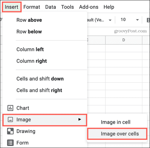 Insert Image over cells in Google Sheets