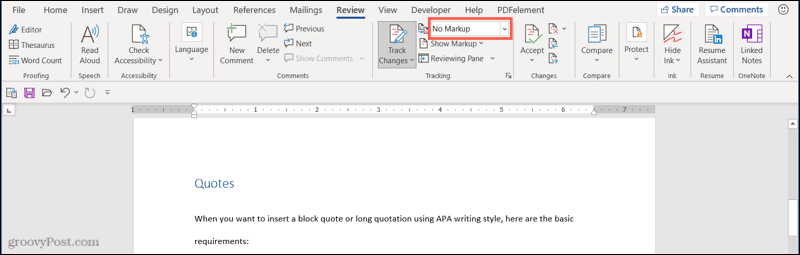No Markup in Word