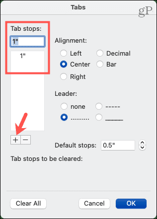 Set up tab stops in Word on Mac