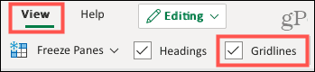 Check Gridlines on the View tab in Excel online