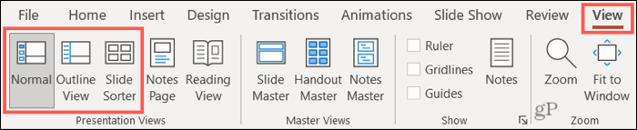 PowerPoint Normal, Outline, and Slide Sorter view