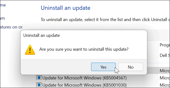 verify uninstall update windows 11