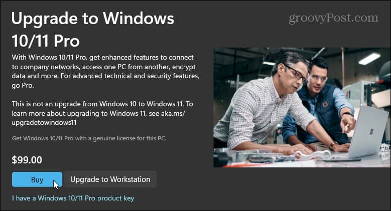 Buy Pro from Windows Store