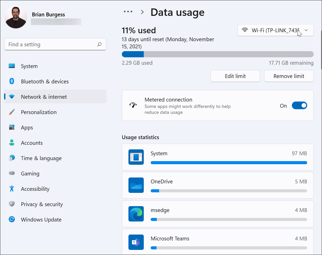 Data Usage Metered Connection Windows 11