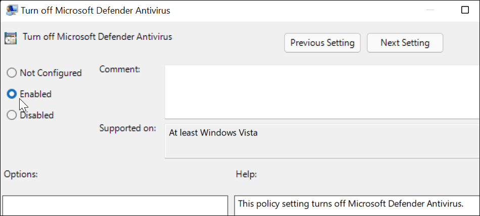 nonaktifkan Microsoft Defender Antivirus