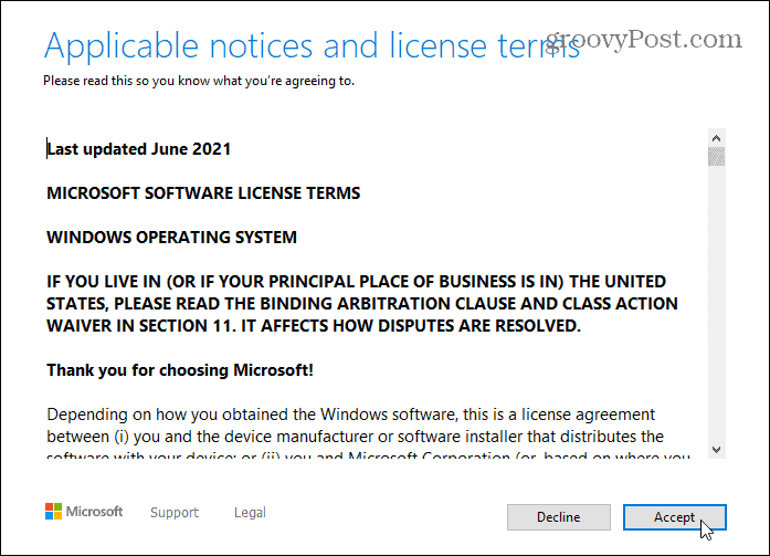 12 Terima penginstalan Windows 11 EULA