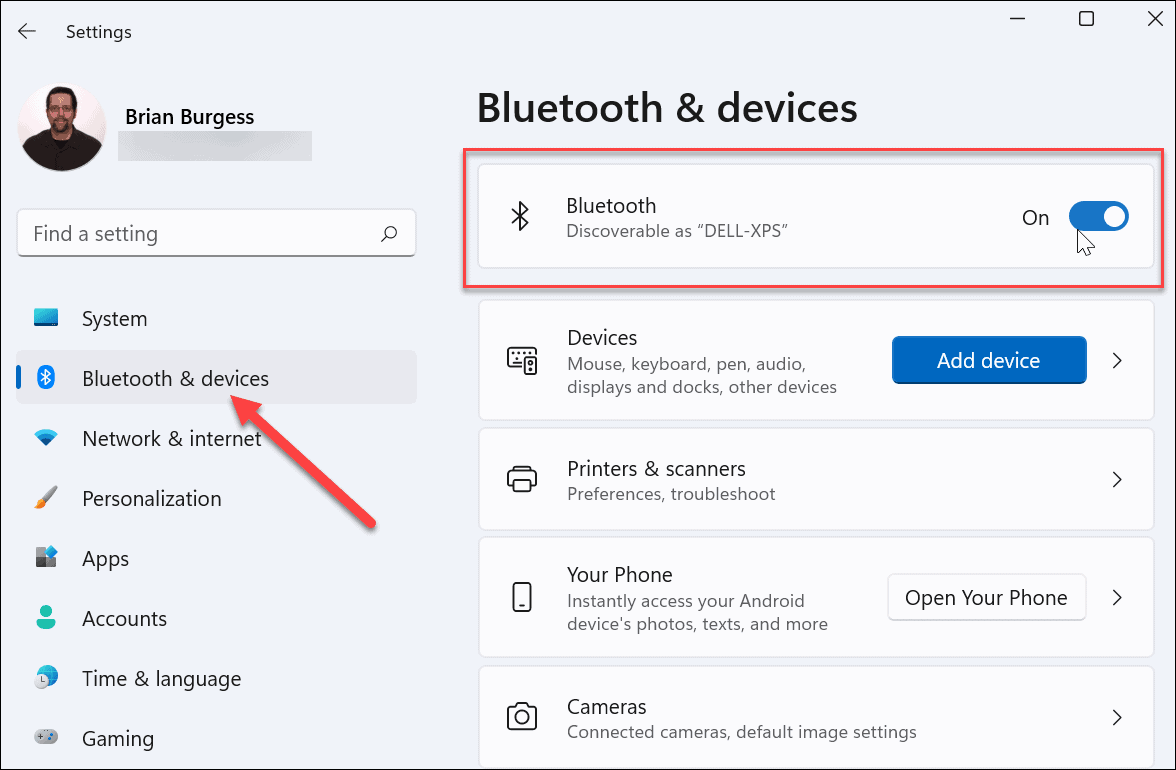 Settings Bluetooth and Devices