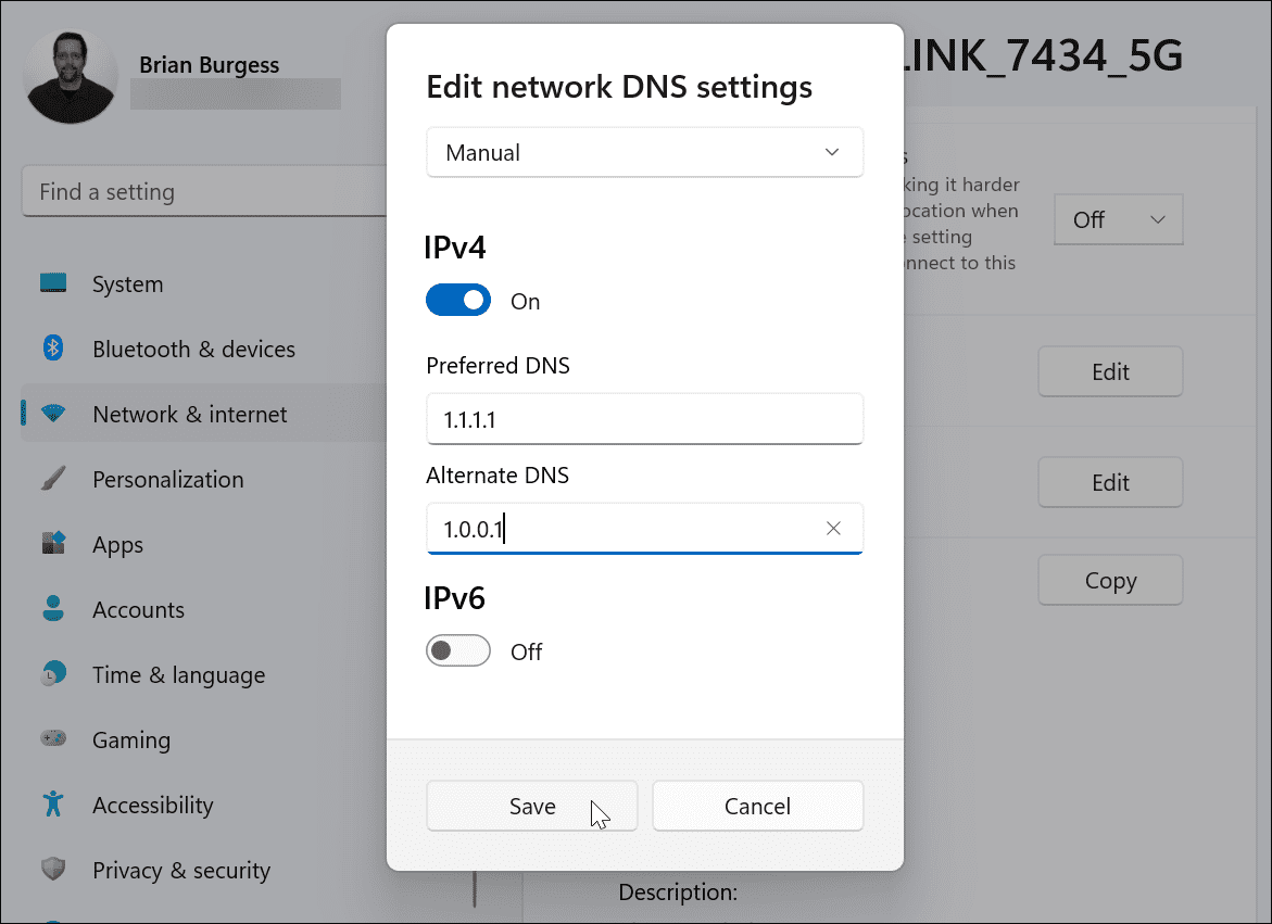 введите альтернативные настройки DNS