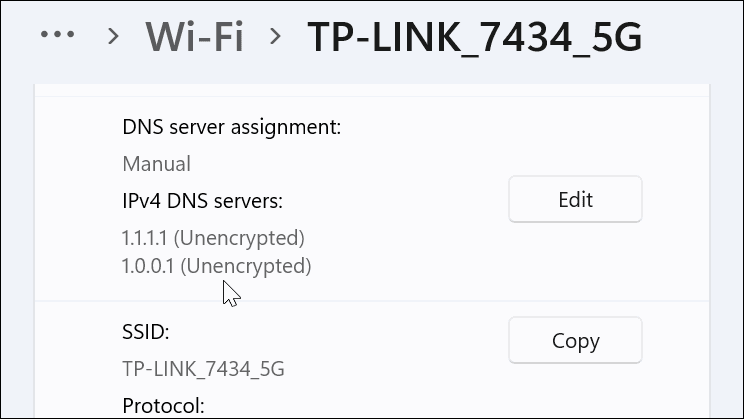 Confirmed DNS settings