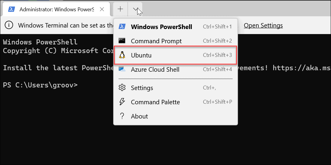 Ubuntu dari PowerShell