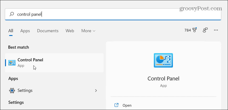 Control Panel Start Search