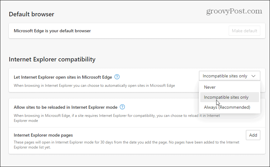 Incompatible Sites Only IE