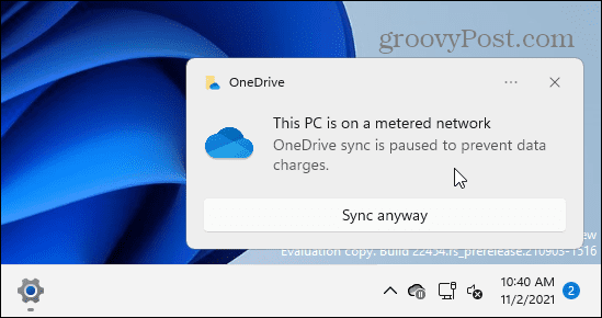 OneDrive Metered Connection Limit msg