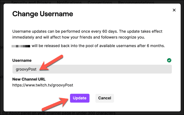 Changing your Twitch username on a PC or Mac