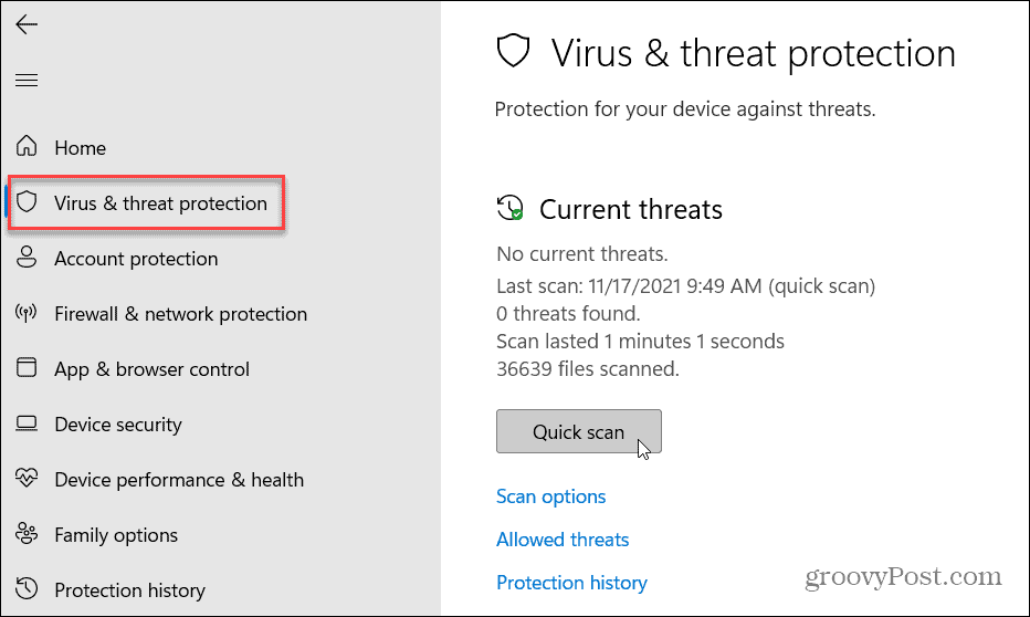 Perlindungan terhadap virus dan ancaman Windows 11