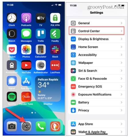 iphone settings control center