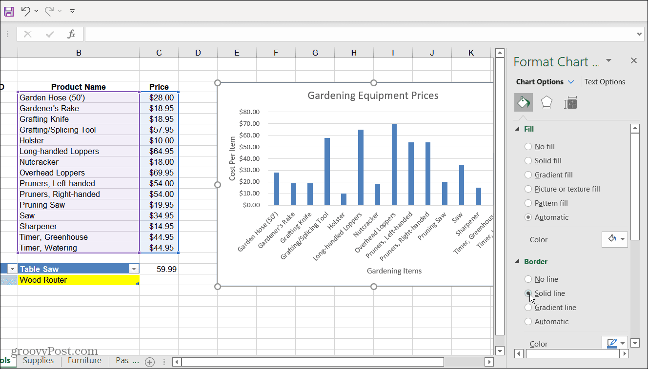  Format chart options menu Excel