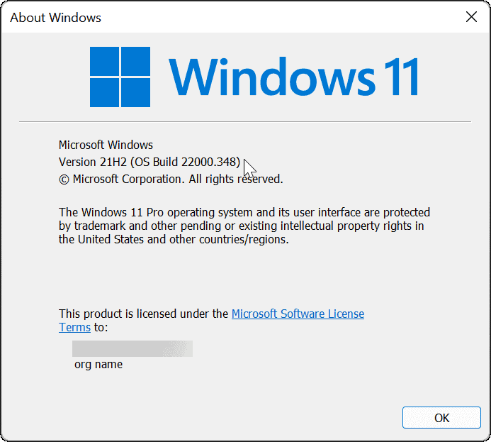 Version and Build Windows 11 via winver command