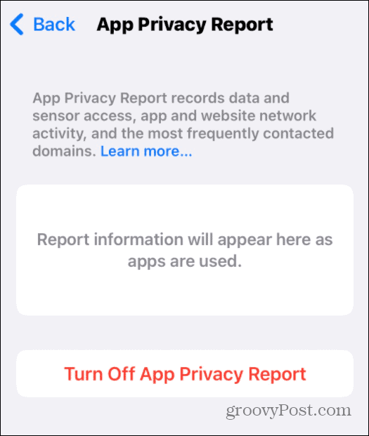 app privacy report running