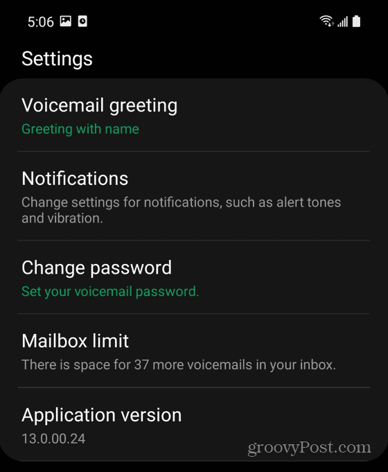 visual voicemail settings