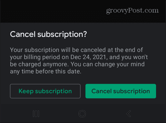 Cancel subscription Finale