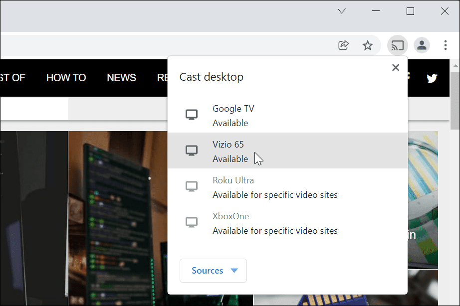 Select device to cast desktop to