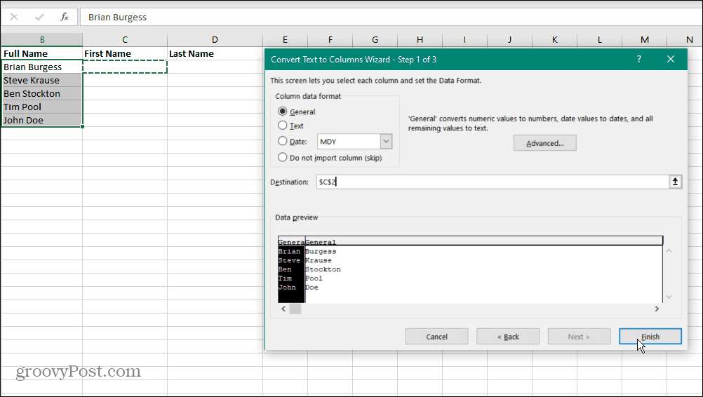 Separate Names in Excel