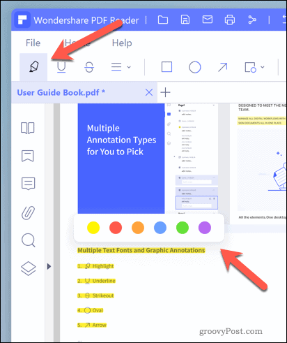 Annotating documents in PDF Reader