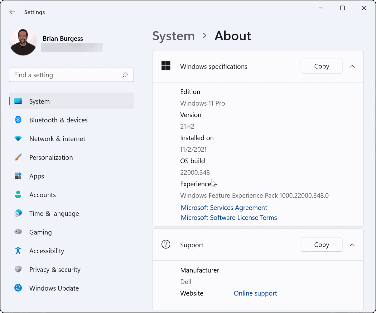 Windows 11 System About