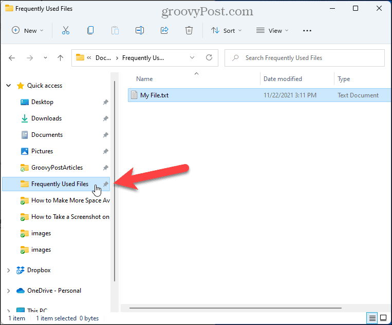 Pinned folder in Quick Access