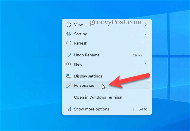 Right-click on desktop and select Personalize