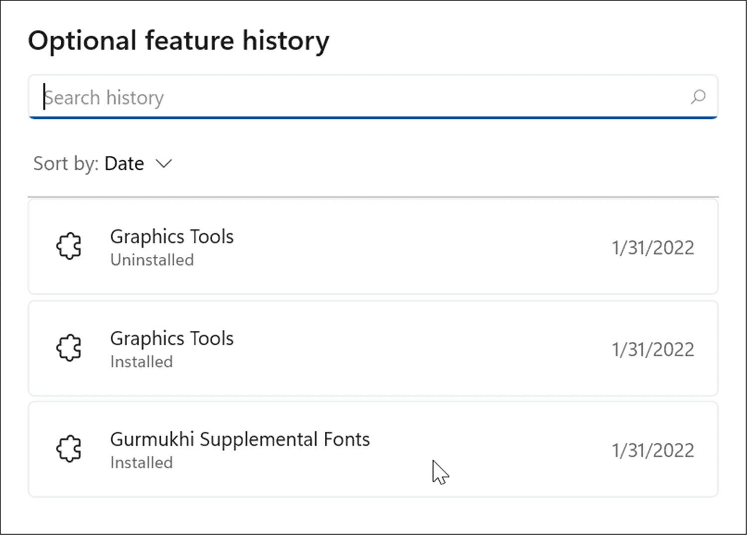 optional feature history