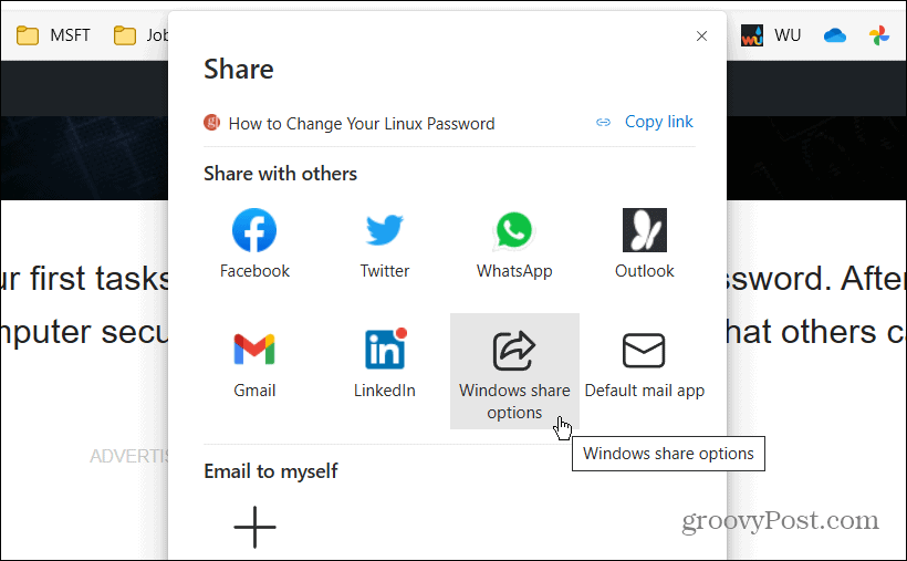 Option de partage Windows Partage à proximité