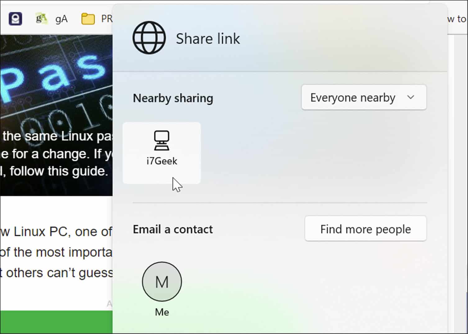 Choose device to share link
