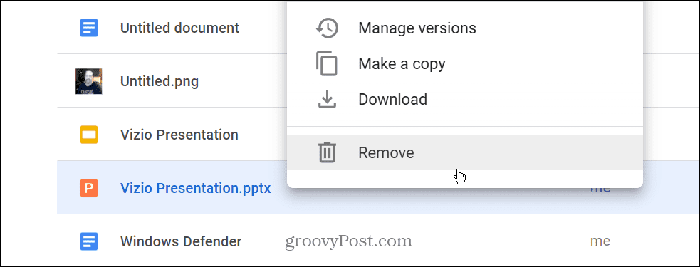 Remove PPTX file from Google Drive