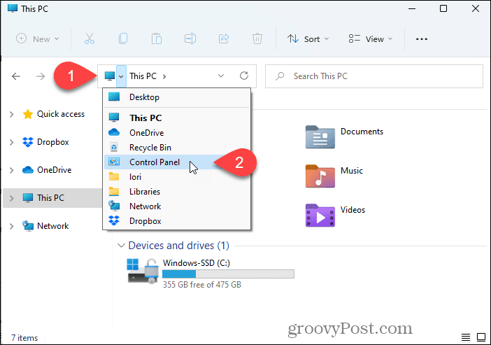 Open the Control Panel using File Explorer