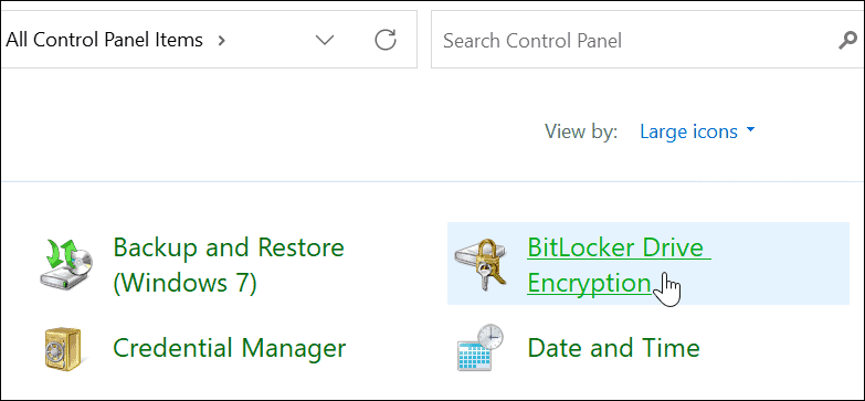 BitLocker Security control panel