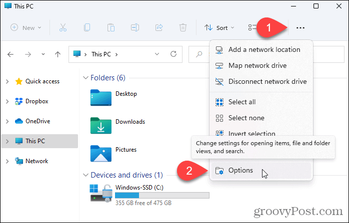 Open Options in File Explorer