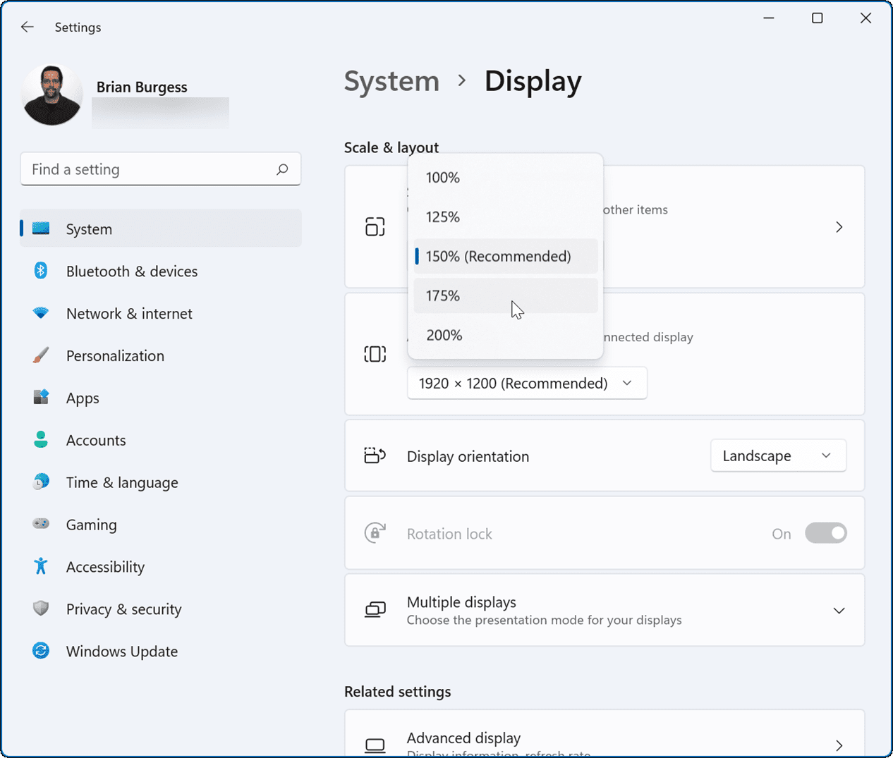 Change Scale Option Windows 11