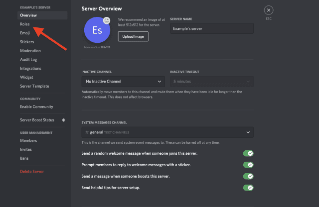Accessing Discord role settings