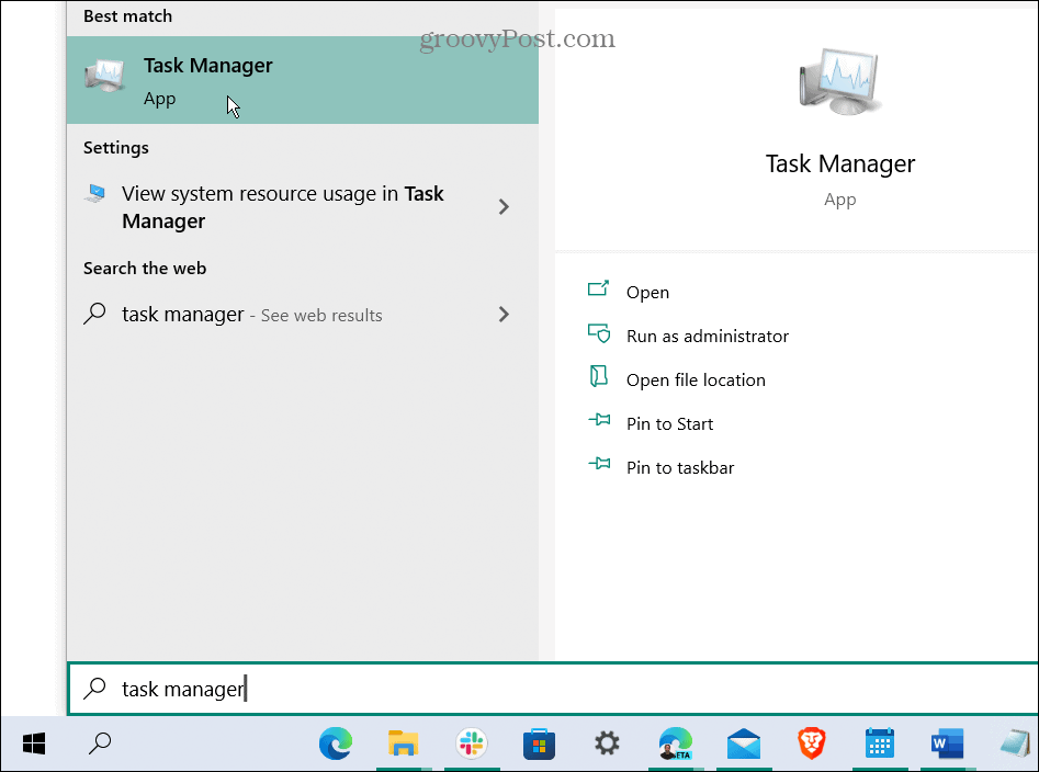 Task Manager Start menu
