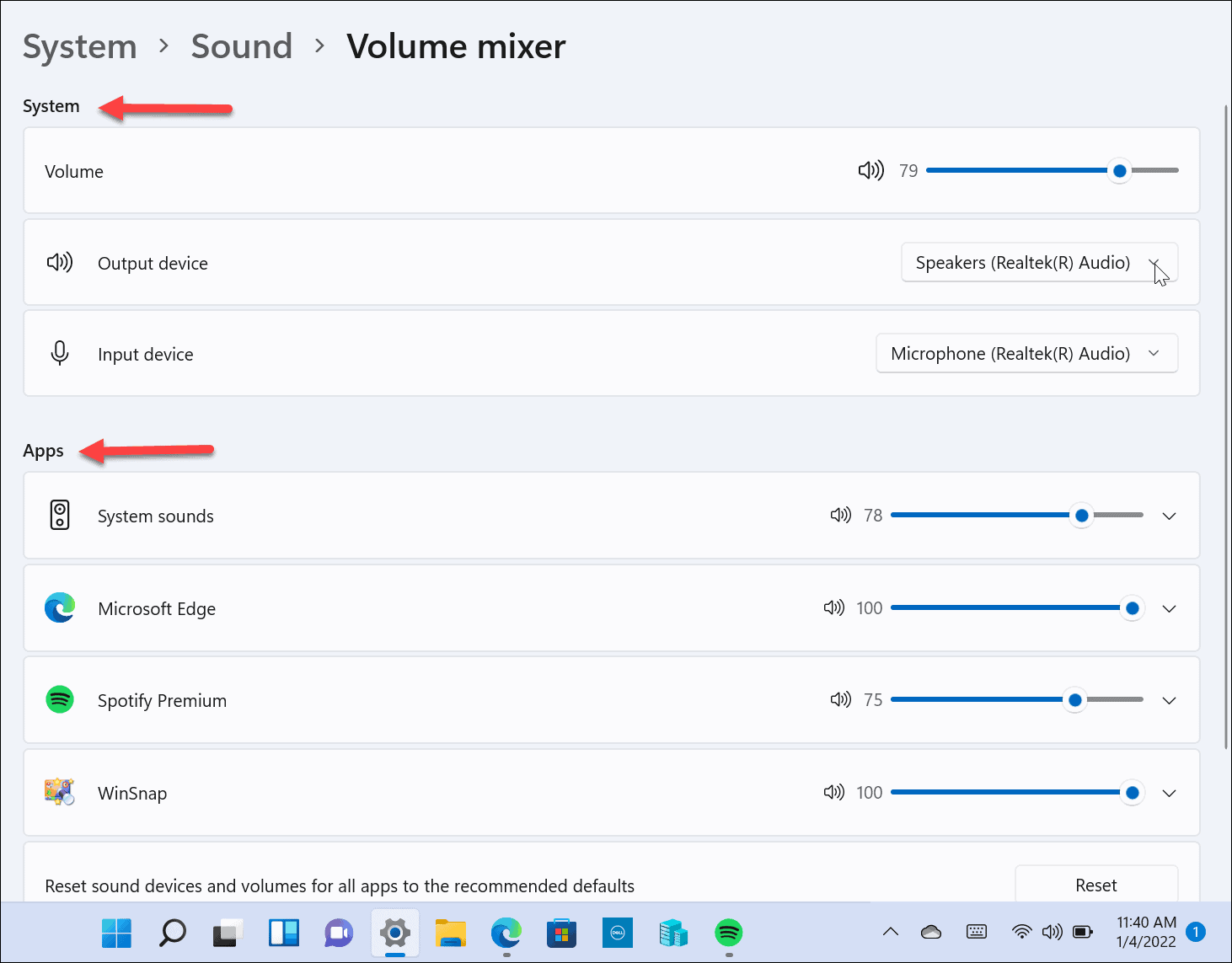 Mélangeur de volume Windows 11