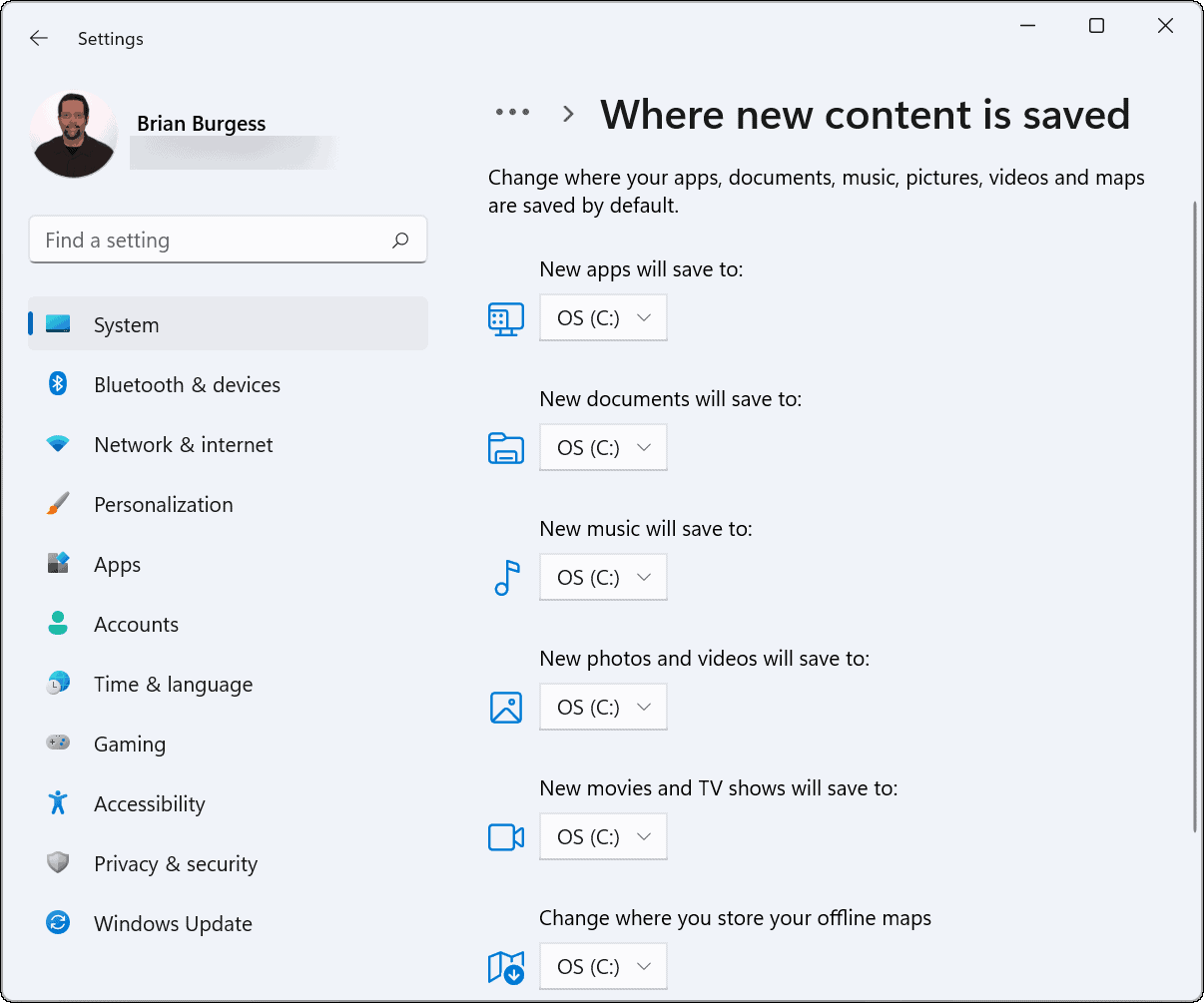 change default save location in Windows 11