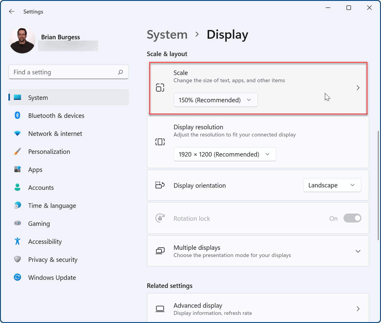 Display settings Windows 11