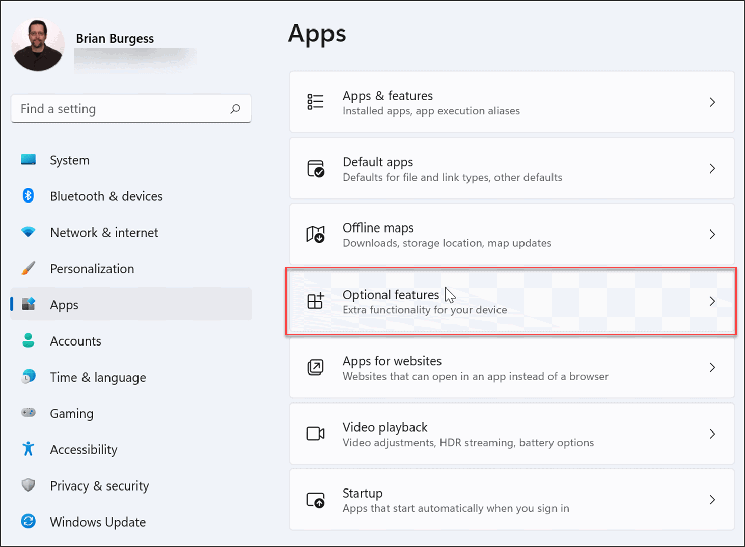 apps optional features